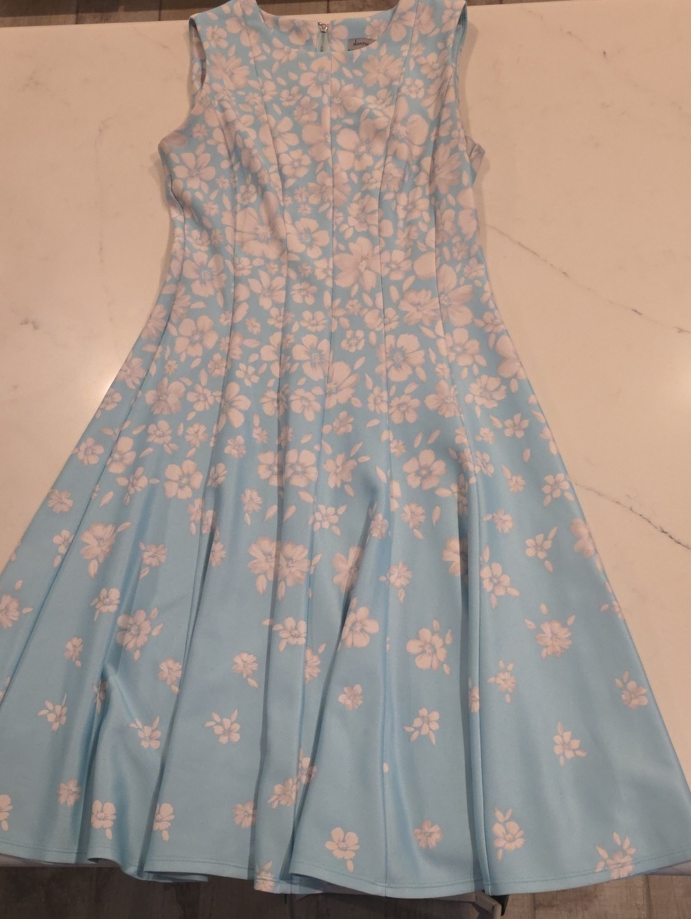 Danny & Nicole Aqua and White Floral Fit-and-Flare Dress